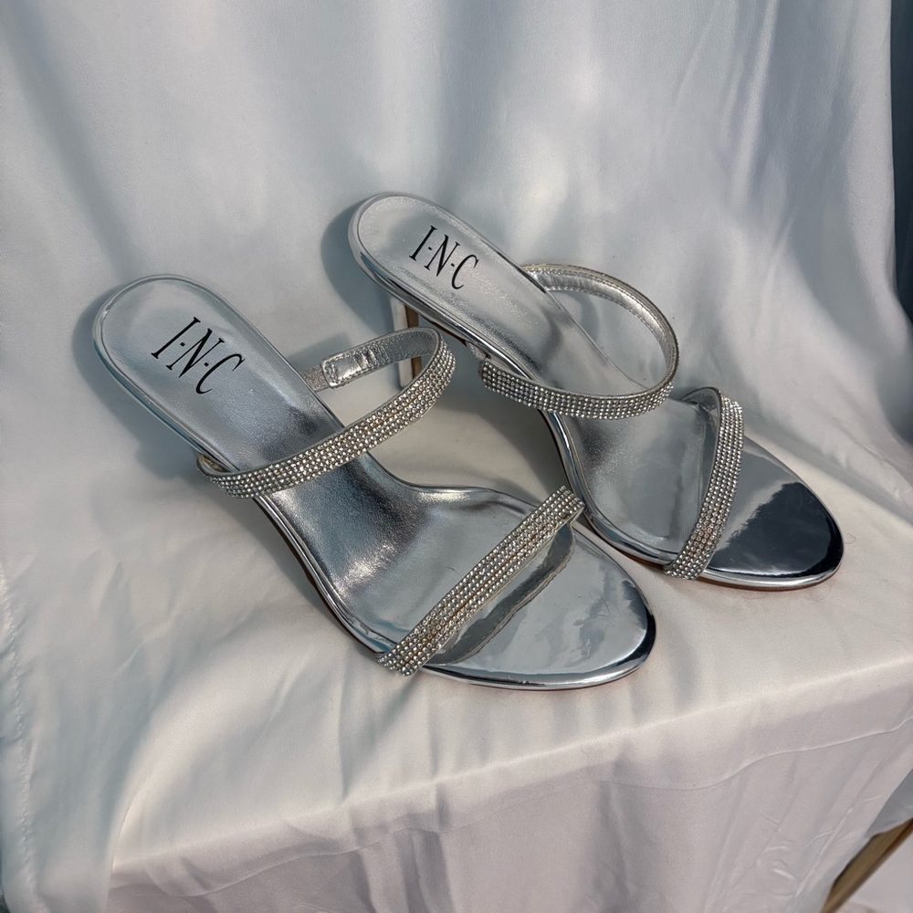 INC International Concepts Women's Silver Strappy Heels
